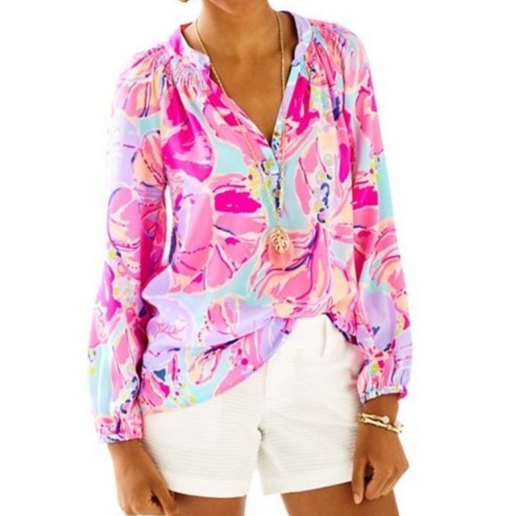 {Lilly Pulitzer} Elsa Silk Long Sleeve Blouse in Multi Jam Out - Size XS - NWT - Picture 11 of 11